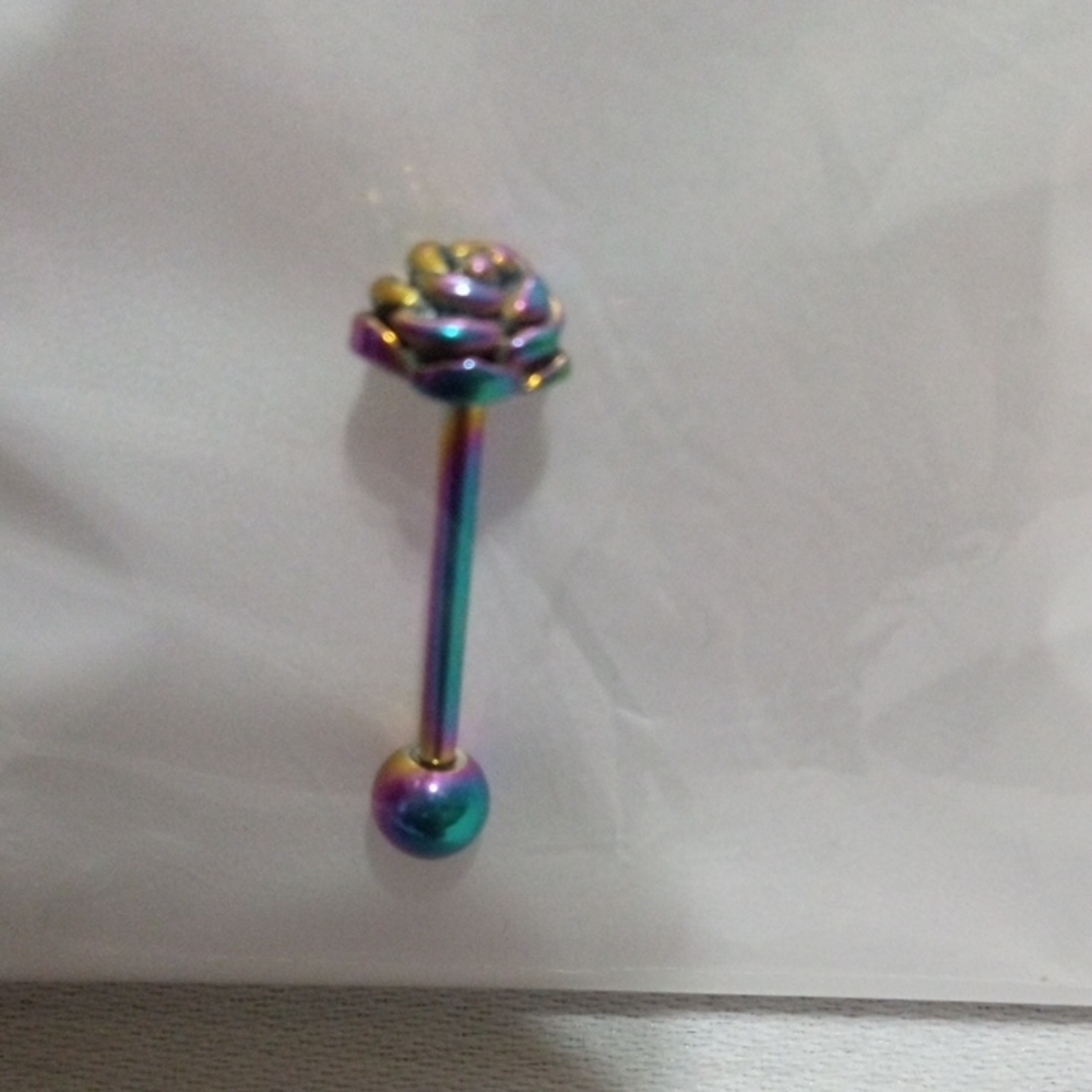 🌹 Rainbow Titanium Rose Barbells 14G 5/8" Boho